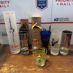 7 new shot glasses from Las Vegas, Canada to Florida (was approx $90)